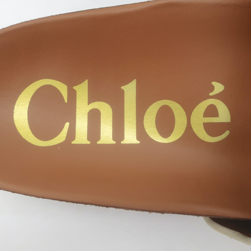 Chloe Lauren Buckled Flatform Slide Sandals Cream Leather Size 36