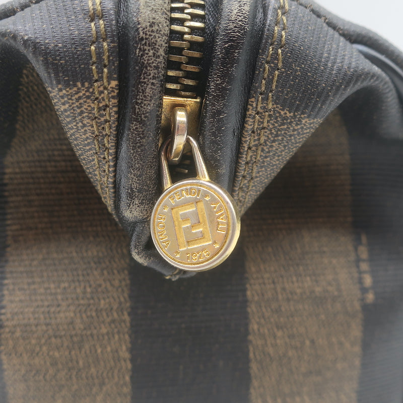 Vintage Fendi Pequin Small Boston Bag Brown Striped Canvas