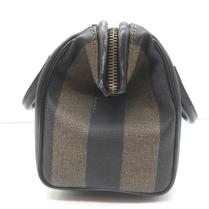Vintage Fendi Pequin Small Boston Bag Brown Striped Canvas