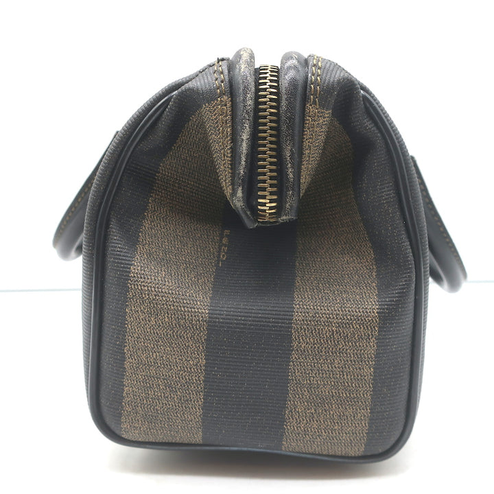 Vintage Fendi Pequin Small Boston Bag Brown Striped Canvas
