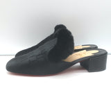Christian Louboutin Boudiva Rabbit Fur-Trim Mules Black Pony Hair Size 39