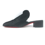 Christian Louboutin Boudiva Rabbit Fur-Trim Mules Black Pony Hair Size 39