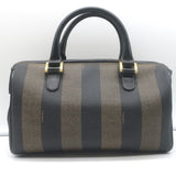 Vintage Fendi Pequin Small Boston Bag Brown Striped Canvas