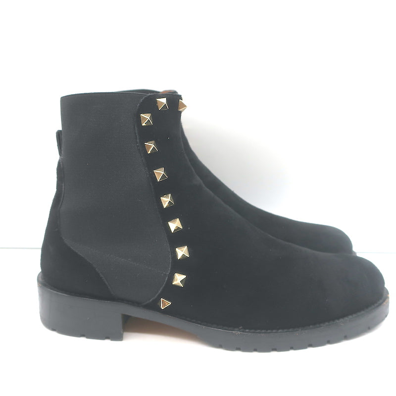 Valentino Rockstud Chelsea Boots Black Suede Size 38 Flat Ankle Boots
