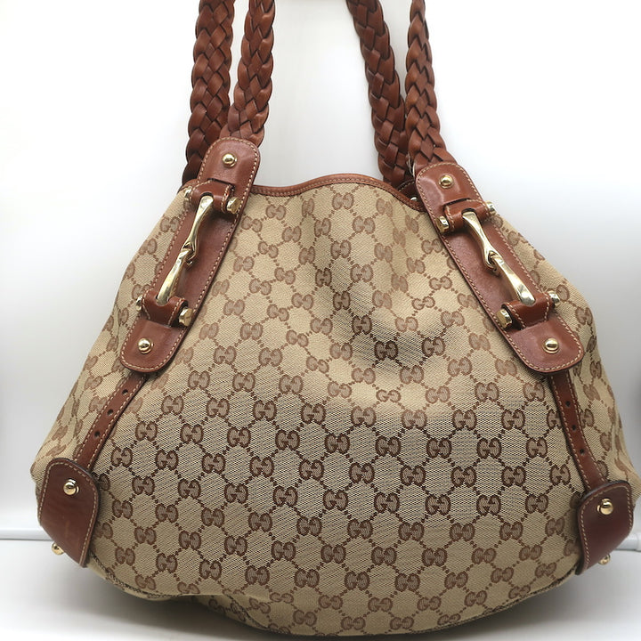 Gucci Pelham Medium Shoulder Bag GG Monogram Canvas with Braided Leather Straps