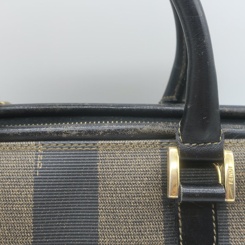 Vintage Fendi Pequin Small Boston Bag Brown Striped Canvas