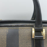 Vintage Fendi Pequin Small Boston Bag Brown Striped Canvas