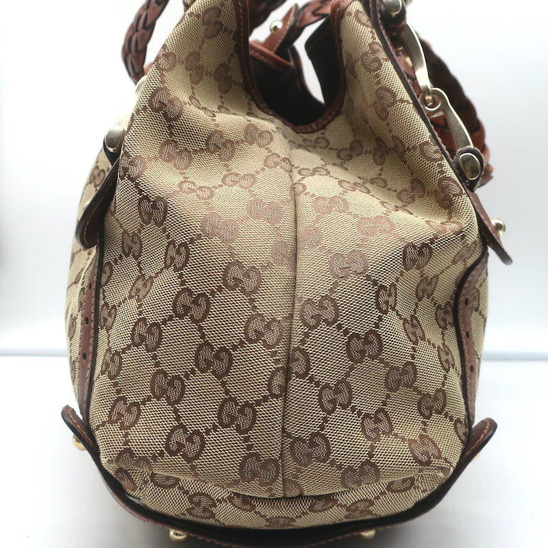 Gucci Pelham Medium Shoulder Bag GG Monogram Canvas with Braided Leather Straps