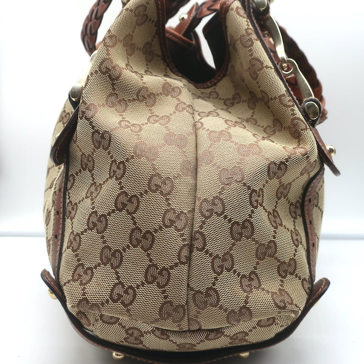 Gucci Pelham Medium Shoulder Bag GG Monogram Canvas with Braided Leather Straps