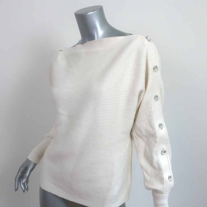 Intermix Crystal-Embellished Sweater Breanne Cream Cotton-Cashmere Size Petite
