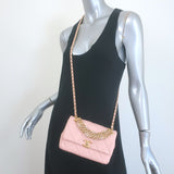 Chanel Pink Mini Flap Bag Lambskin Quilted CC Crystal Logo Chain