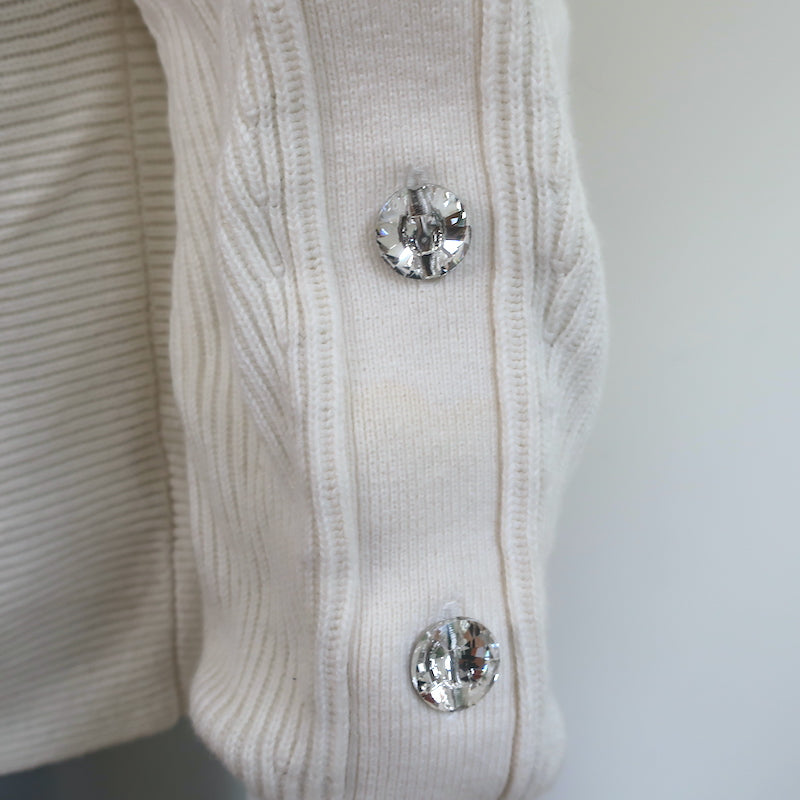 Intermix Crystal-Embellished Sweater Breanne Cream Cotton-Cashmere Size Petite