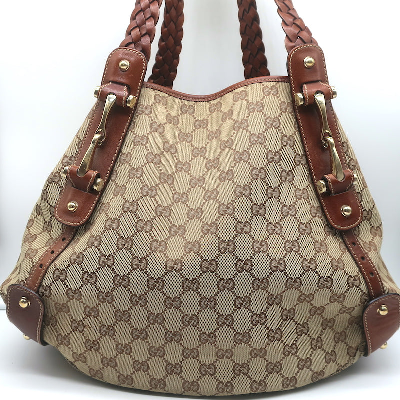 Gucci Pelham Medium Shoulder Bag GG Monogram Canvas with Braided Leather Straps