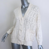 Fendi Forever Fendi Perforated Logo Cardigan Cream Cotton-Blend Size 38