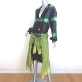Dries Van Noten Daruno Plaid Layered Shirtdress Purple/Green Satin Size 38 NEW