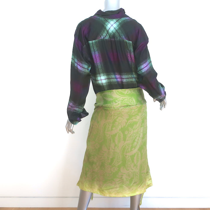 Dries Van Noten Daruno Plaid Layered Shirtdress Purple/Green Satin Size 38 NEW