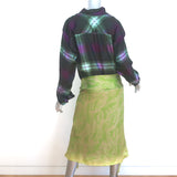Dries Van Noten Daruno Plaid Layered Shirtdress Purple/Green Satin Size 38 NEW