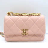 Chanel Pink Mini Flap Bag Lambskin Quilted CC Crystal Logo Chain