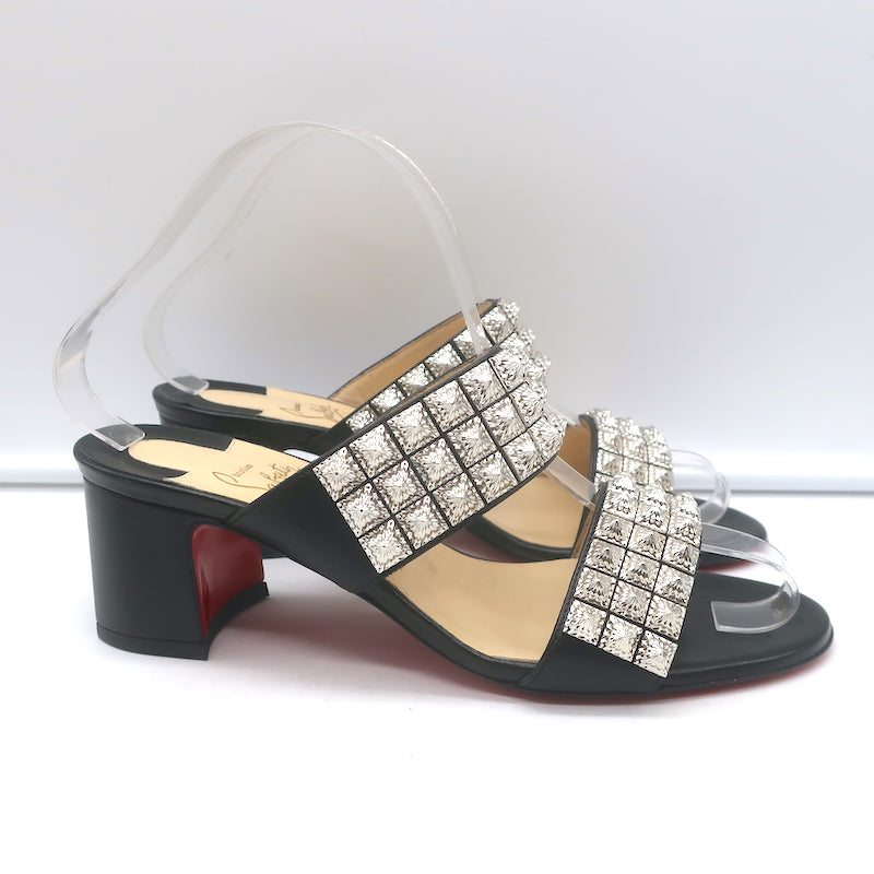 Christian Louboutin Myriadiam Studded Slide Sandals Black Leather Size 38.5 NEW