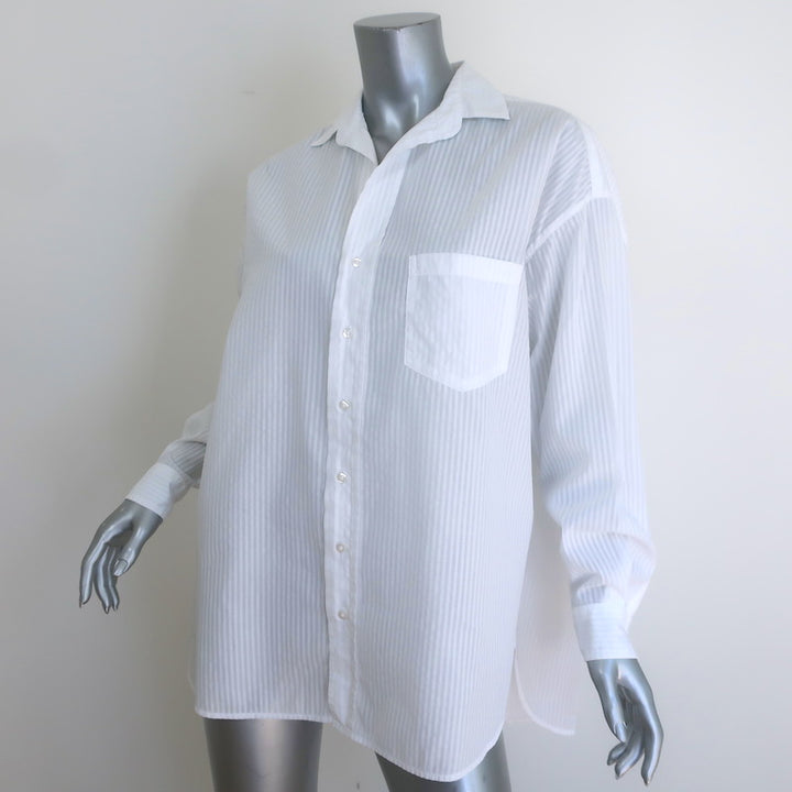 Frank &amp; Eileen Shirley Oversized Button-Up Shirt White Stripe Size Extra Small