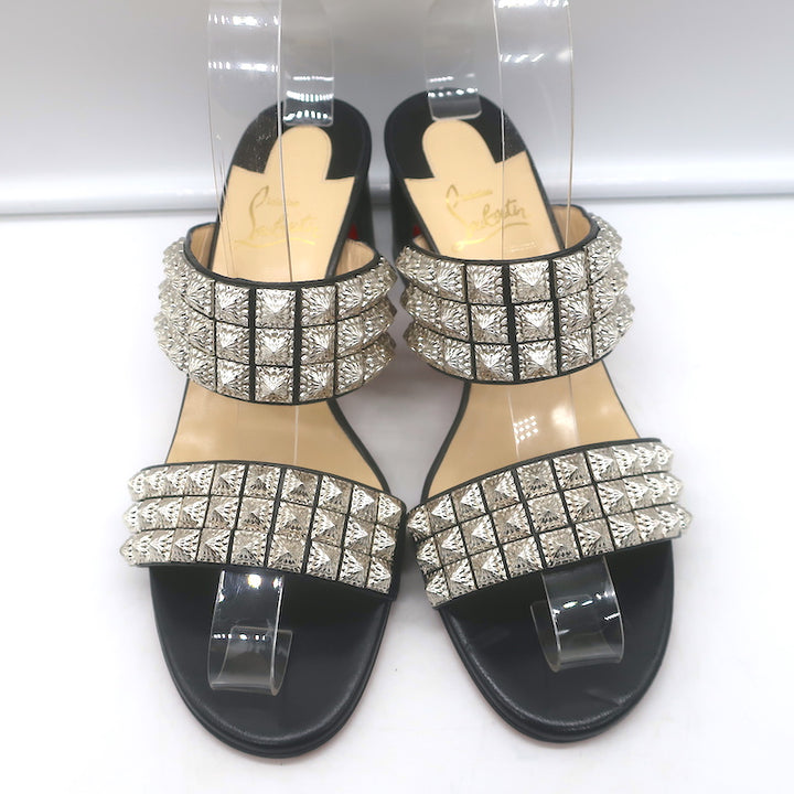 Christian Louboutin Myriadiam Studded Slide Sandals Black Leather Size 38.5 NEW