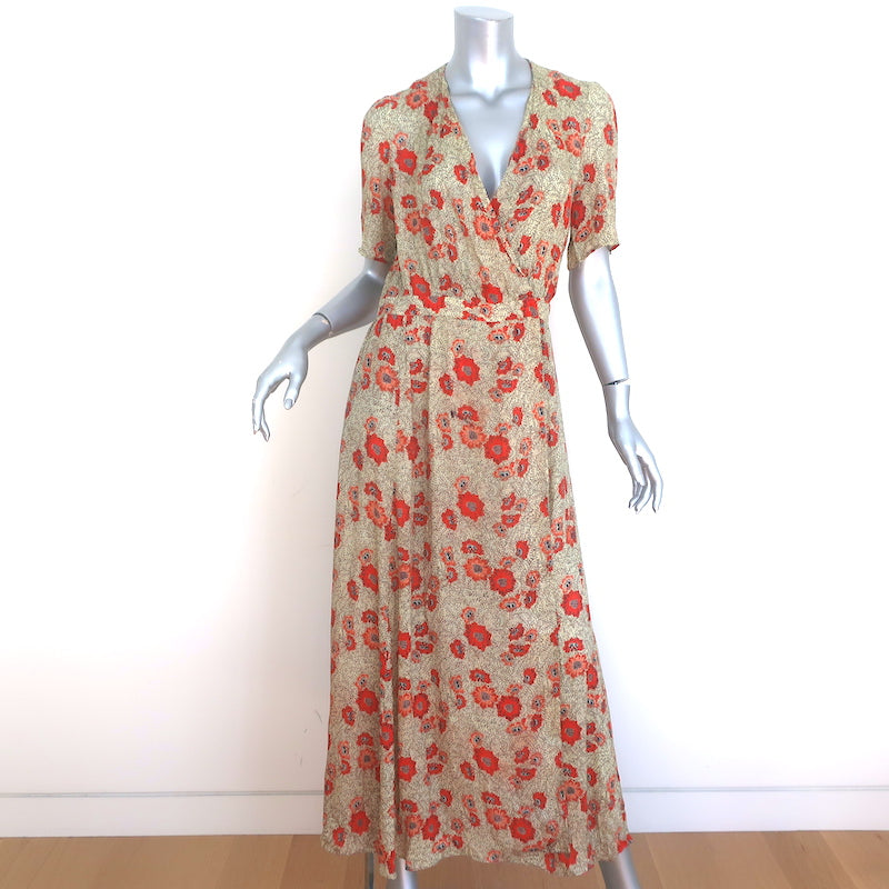 Isabel Marant Etoile Shania Maxi Wrap Dress Beige/Red Floral Print Siz Celebrity Owned Isabel Marant Etoile Shania Maxi Wrap Dress Beige/Red Floral Print Siz Celebrity Owned