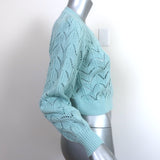 Alice + Olivia Puff Sleeve Cardigan Kitty Baby Blue Pointelle Knit Size Small