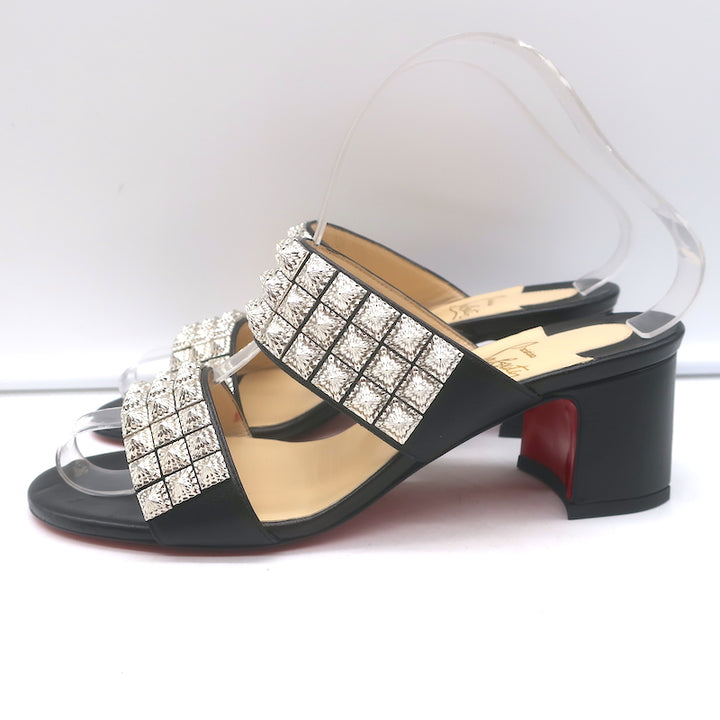 Christian Louboutin Myriadiam Studded Slide Sandals Black Leather Size 38.5 NEW