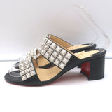 Christian Louboutin Myriadiam Studded Slide Sandals Black Leather Size 38.5 NEW