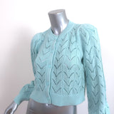 Alice + Olivia Puff Sleeve Cardigan Kitty Baby Blue Pointelle Knit Size Small