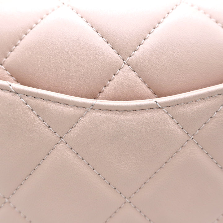 Chanel Pink Mini Flap Bag Lambskin Quilted CC Crystal Logo Chain