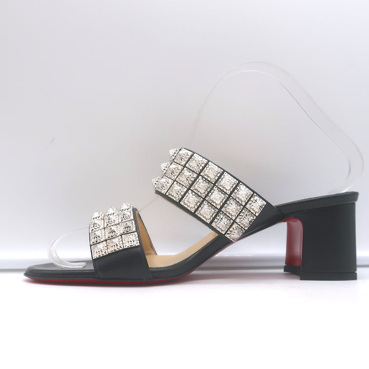 Christian Louboutin Myriadiam Studded Slide Sandals Black Leather Size 38.5 NEW