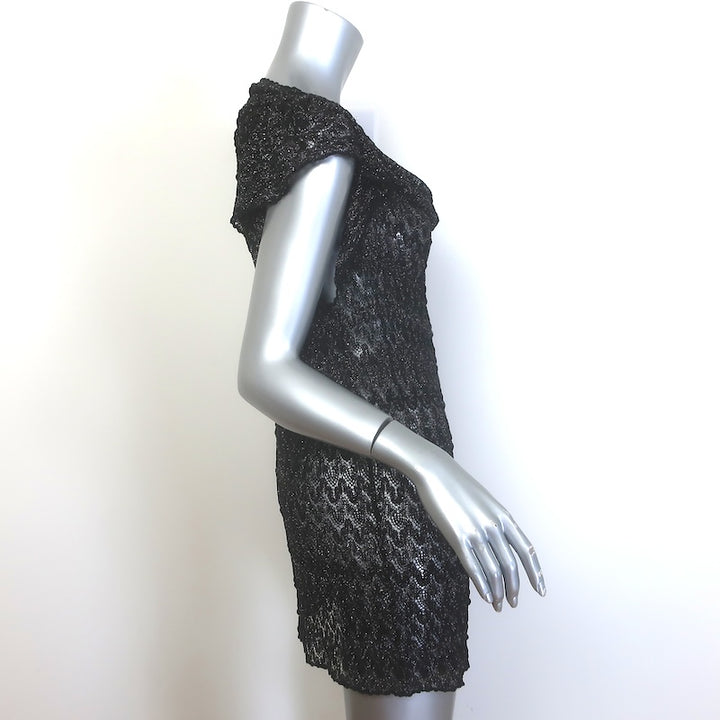 Missoni Metallic Chevron Knit Cowl Neck Mini Dress Black Size 42