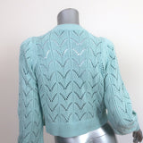 Alice + Olivia Puff Sleeve Cardigan Kitty Baby Blue Pointelle Knit Size Small