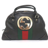 Gucci Web Blondie Interlocking GG Extra Large Bowler Bag Black Leather