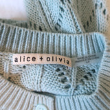 Alice + Olivia Puff Sleeve Cardigan Kitty Baby Blue Pointelle Knit Size Small