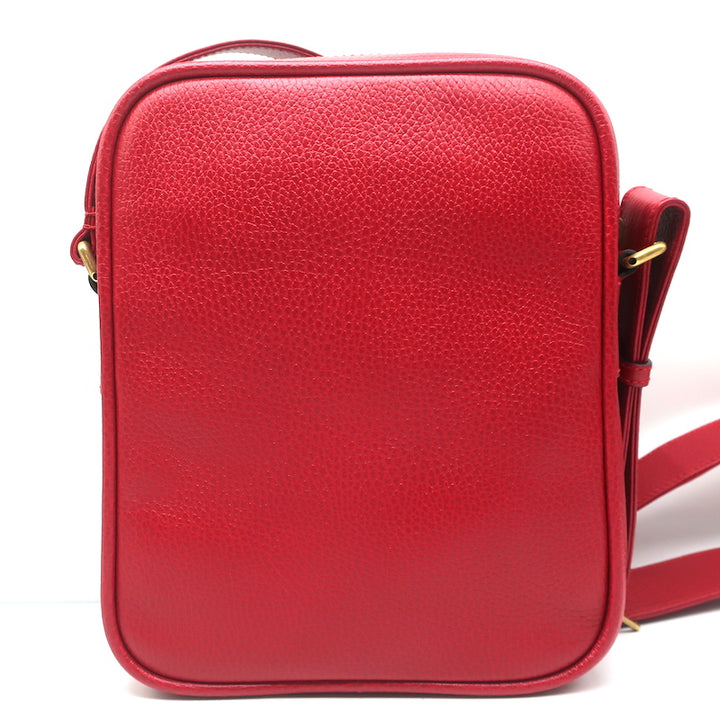 Gucci Logo Print Messenger Bag Red Grained Leather Small Crossbody NEW
