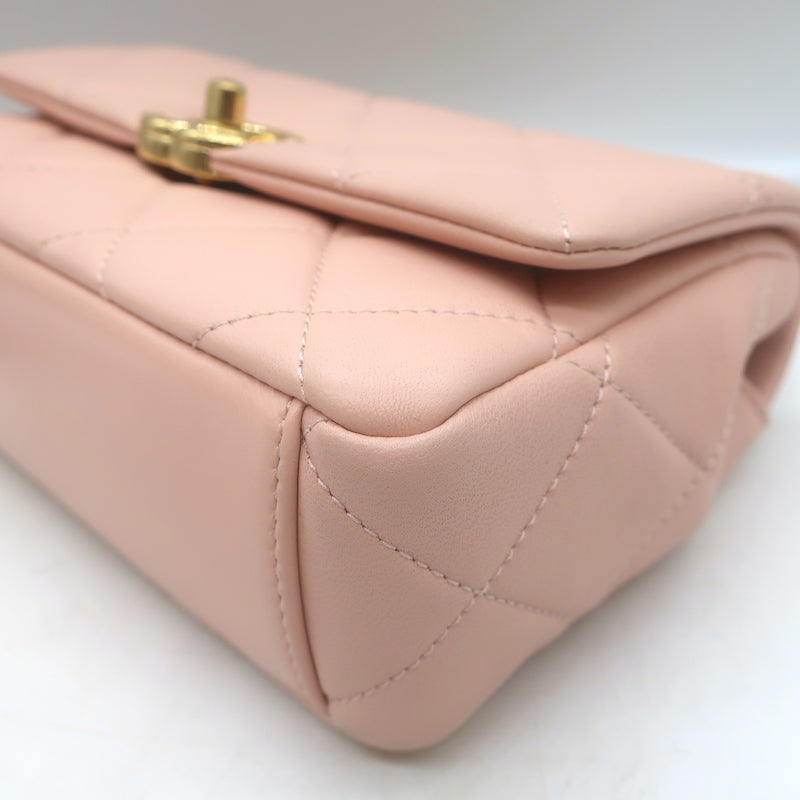Chanel Pink Mini Flap Bag Lambskin Quilted CC Crystal Logo Chain