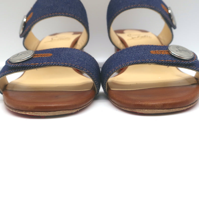 Christian Louboutin Sandenim Slide Sandals Size 37.5 Open Toe Heels