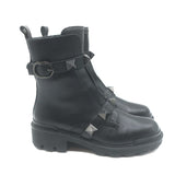 Valentino Roman Stud Combat Boots Black Leather Size 38.5