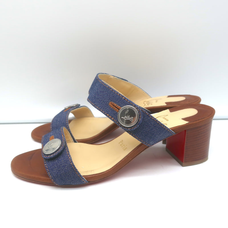 Christian Louboutin Sandenim Slide Sandals Size 37.5 Open Toe Heels
