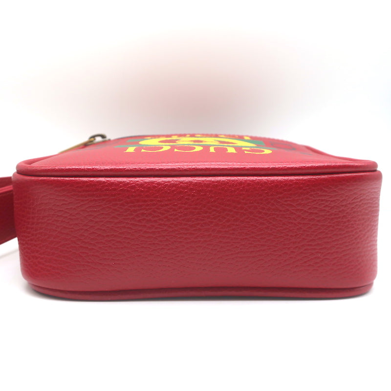 Gucci Logo Print Messenger Bag Red Grained Leather Small Crossbody NEW
