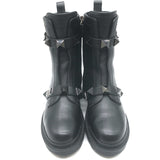 Valentino Roman Stud Combat Boots Black Leather Size 38.5
