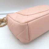 Chanel Pink Mini Flap Bag Lambskin Quilted CC Crystal Logo Chain