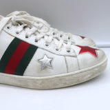 Gucci Ace Star Low Top Sneakers White & Multicolor Metallic Leather Size 39