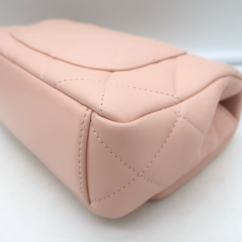 Chanel Pink Mini Flap Bag Lambskin Quilted CC Crystal Logo Chain