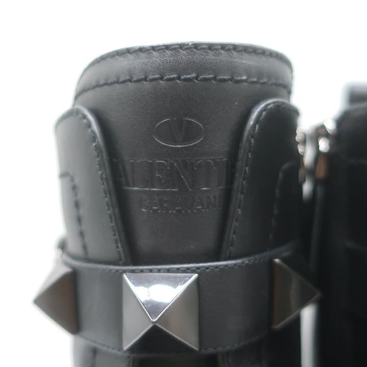 Valentino Roman Stud Combat Boots Black Leather Size 38.5