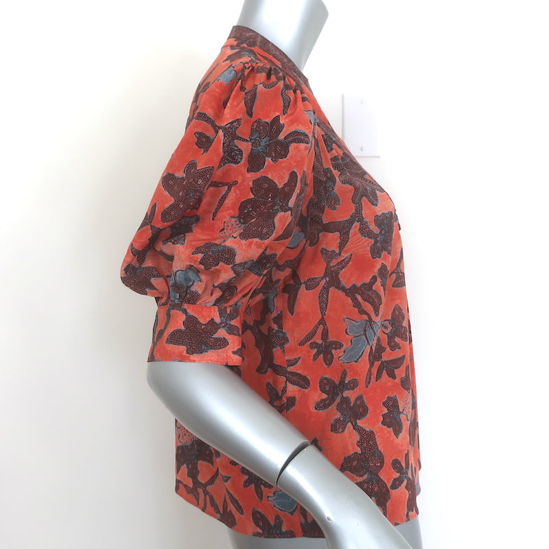 Ulla Johnson Desdra Short Sleeve Top Amaryllis Printed Silk Size 4