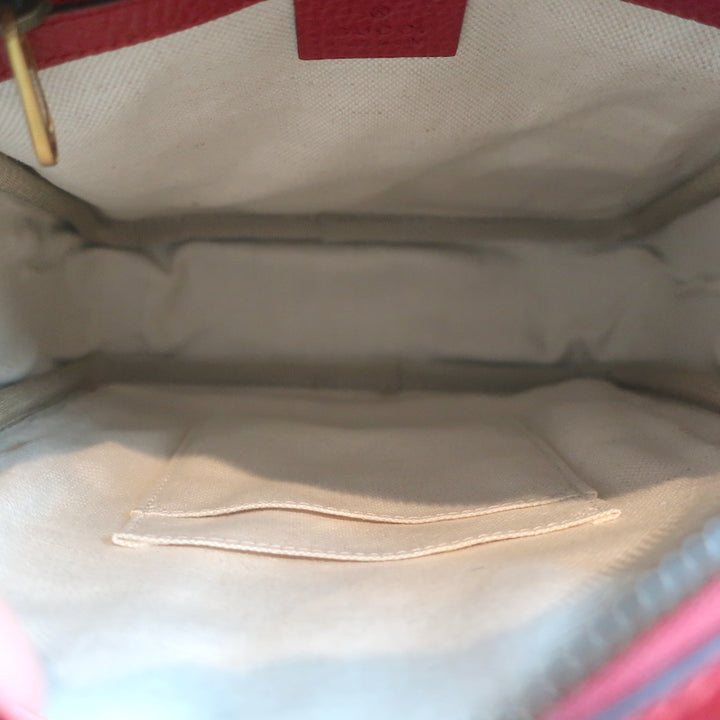 Gucci Logo Print Messenger Bag Red Grained Leather Small Crossbody NEW