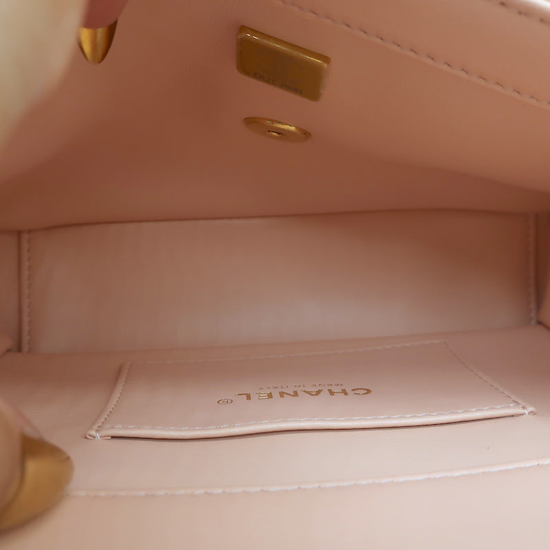 Chanel Pink Mini Flap Bag Lambskin Quilted CC Crystal Logo Chain